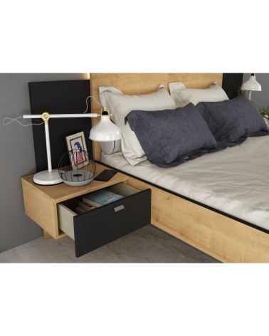 Struttura letto alla francese 1517 con comodini integrati colore rovere e nero