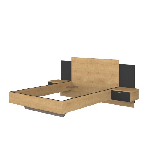 Struttura letto alla francese 1517 con comodini integrati colore rovere e nero