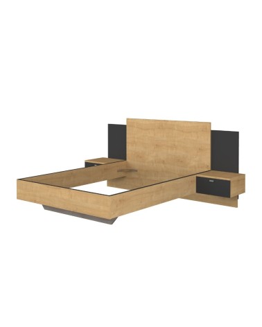 Struttura letto alla francese 1517 con comodini integrati colore rovere e nero