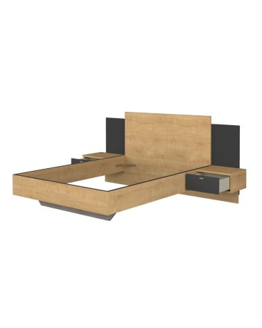 Struttura letto alla francese 1517 con comodini integrati colore rovere e nero
