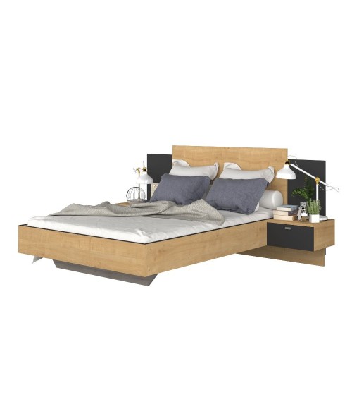 Struttura letto alla francese 1517 con comodini integrati colore rovere e nero