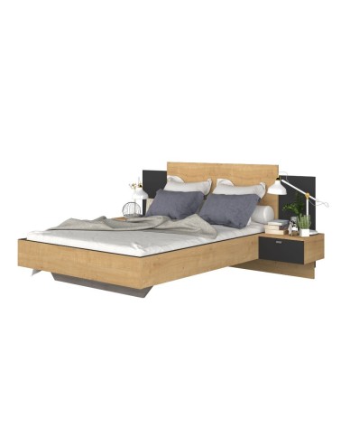 Struttura letto alla francese 1517 con comodini integrati colore rovere e nero