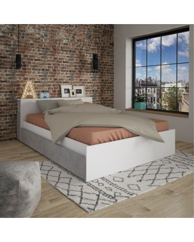 Letto contenitore 1566 alla francese con 4 cassettoni e comodini estraibili colore bianco e cemento