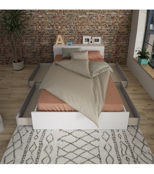 Letto contenitore 1566 alla francese con 4 cassettoni e comodini estraibili colore bianco e cemento