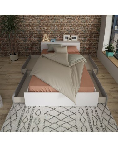 Letto contenitore 1566 alla francese con 4 cassettoni e comodini estraibili colore bianco e cemento
