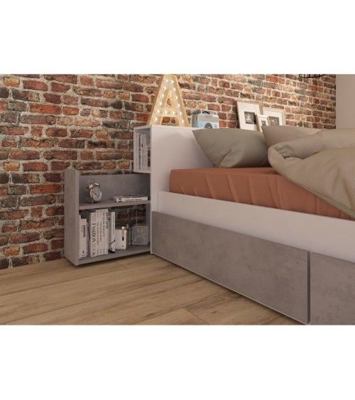 Letto contenitore 1566 alla francese con 4 cassettoni e comodini estraibili colore bianco e cemento