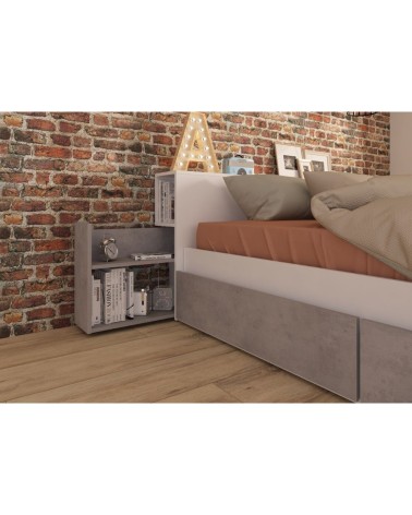 Letto contenitore 1566 alla francese con 4 cassettoni e comodini estraibili colore bianco e cemento