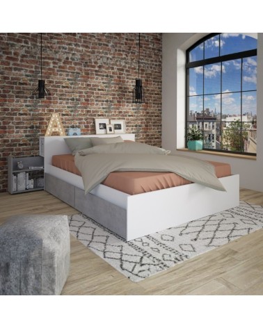 Letto contenitore 1566 alla francese con 4 cassettoni e comodini estraibili colore bianco e cemento