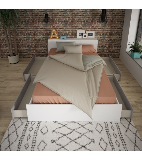 Letto contenitore 1566 alla francese con 4 cassettoni e comodini estraibili colore bianco e cemento