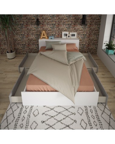 Letto contenitore 1566 alla francese con 4 cassettoni e comodini estraibili colore bianco e cemento