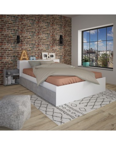 Letto contenitore 1566 alla francese con 4 cassettoni e comodini estraibili colore bianco e cemento