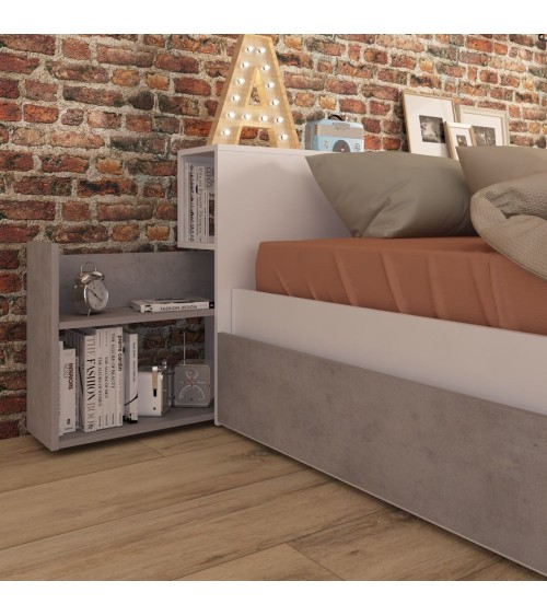 Letto contenitore 1566 alla francese con 4 cassettoni e comodini estraibili colore bianco e cemento