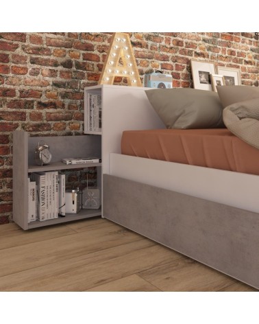 Letto contenitore 1566 alla francese con 4 cassettoni e comodini estraibili colore bianco e cemento
