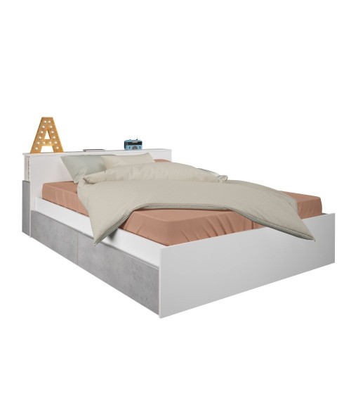 Letto contenitore 1566 alla francese con 4 cassettoni e comodini estraibili colore bianco e cemento