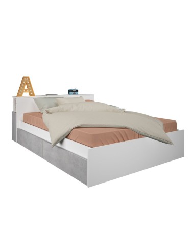 Letto contenitore 1566 alla francese con 4 cassettoni e comodini estraibili colore bianco e cemento