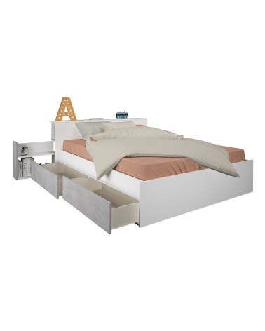 Letto contenitore 1566 alla francese con 4 cassettoni e comodini estraibili colore bianco e cemento