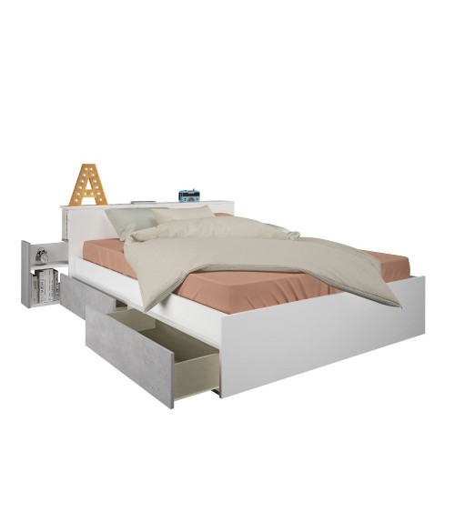 Letto contenitore 1566 alla francese con 4 cassettoni e comodini estraibili colore bianco e cemento