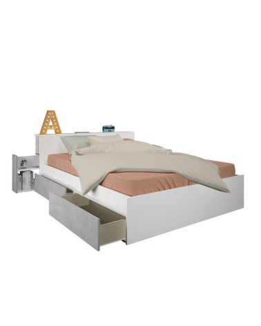 Letto contenitore 1566 alla francese con 4 cassettoni e comodini estraibili colore bianco e cemento