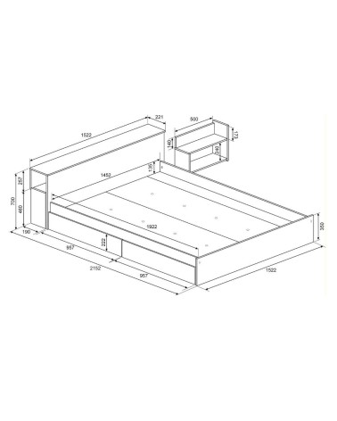 Letto contenitore 1566 alla francese con 4 cassettoni e comodini estraibili colore bianco e cemento