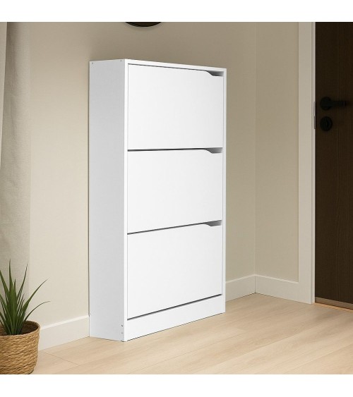 Scarpiera Manolo 3 scomparti colore bianco 63x24x115 H cm.