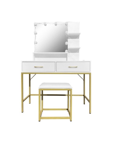 Toeletta Lunar con sgabello e specchio con LED colore bianco e struttura oro