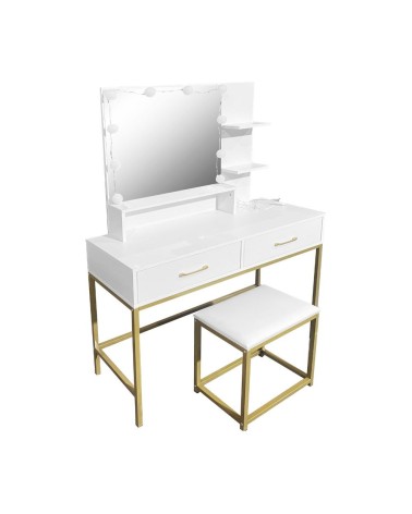 Toeletta Lunar con sgabello e specchio con LED colore bianco e struttura oro