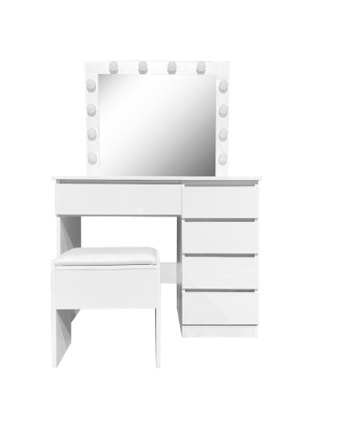 Toeletta Aurora 5 cassetti con sgabello e specchio con led colore bianco lucido
