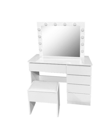 Toeletta Aurora 5 cassetti con sgabello e specchio con led colore bianco lucido