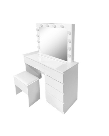 Toeletta Aurora 5 cassetti con sgabello e specchio con led colore bianco lucido