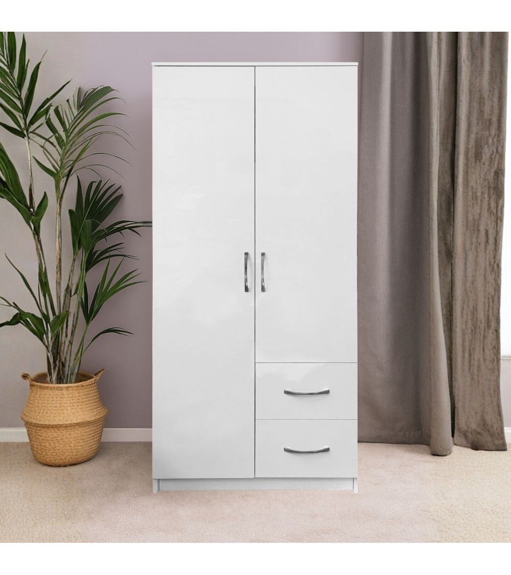 Armadio Niceville 2 ante battenti e 2 cassetti colore bianco