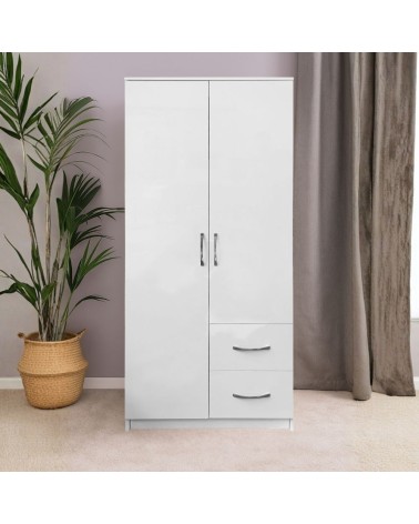 Armadio Niceville 2 ante battenti e 2 cassetti colore bianco
