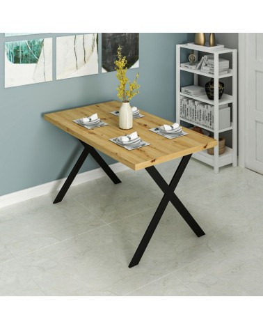 Tavolo fisso Brayn con piano rovere e piedi in ferro nero