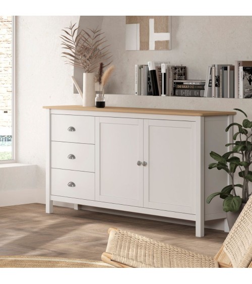 Credenza Misti 2 ante e 3 cassetti in legno massiccio bianco e rovere