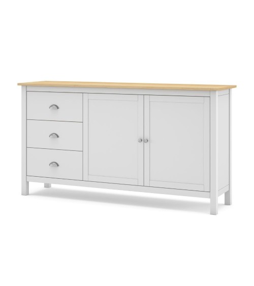 Credenza Misti 2 ante e 3 cassetti in legno massiccio bianco e rovere