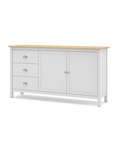 Credenza Misti 2 ante e 3 cassetti in legno massiccio bianco e rovere