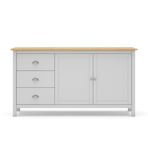 Credenza Misti 2 ante e 3 cassetti in legno massiccio bianco e rovere