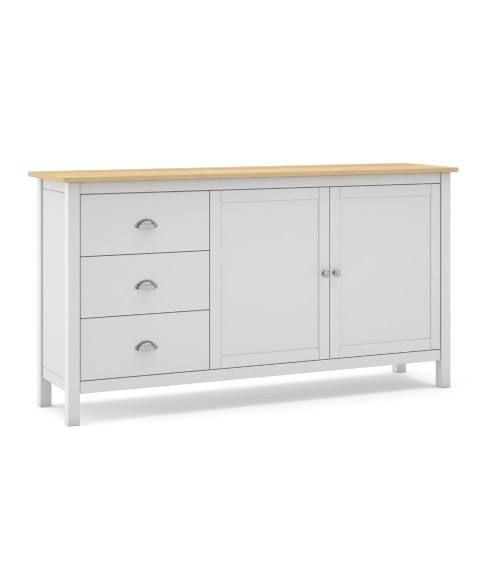 Credenza Misti 2 ante e 3 cassetti in legno massiccio bianco e rovere