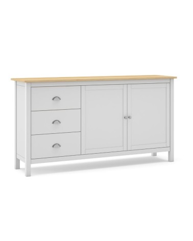 Credenza Misti 2 ante e 3 cassetti in legno massiccio bianco e rovere