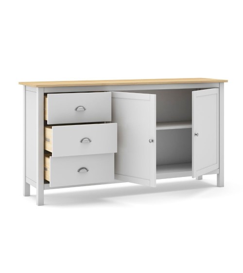 Credenza Misti 2 ante e 3 cassetti in legno massiccio bianco e rovere