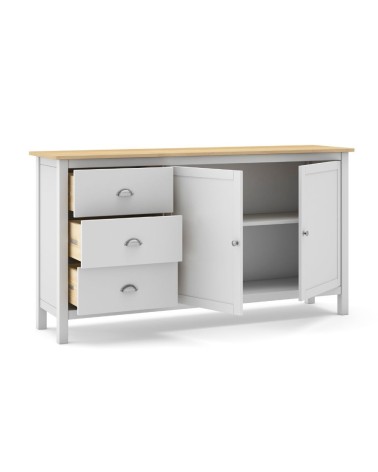 Credenza Misti 2 ante e 3 cassetti in legno massiccio bianco e rovere