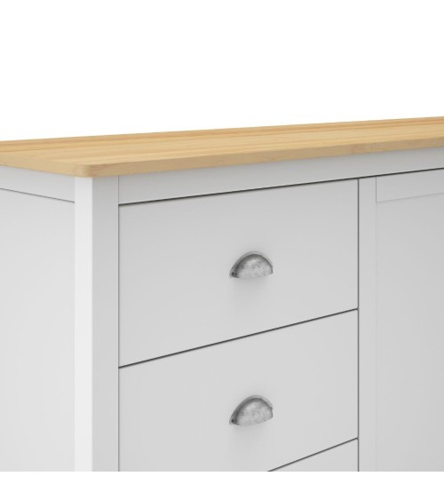 Credenza Misti 2 ante e 3 cassetti in legno massiccio bianco e rovere