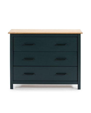 Comò Miranda 3 cassetti in legno massiccio blu e top pino