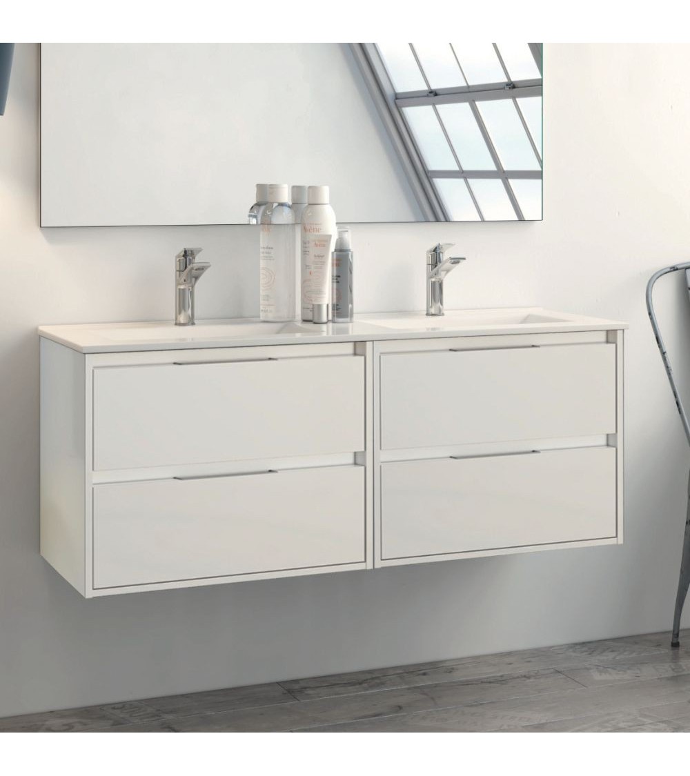 Mobile bagno sospeso Bolton con 4 cassetti 120x45x48 cm colore bianco laccato lucido