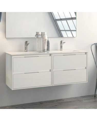 Mobile bagno sospeso Bolton con 4 cassetti 120x45x48 cm colore bianco laccato lucido