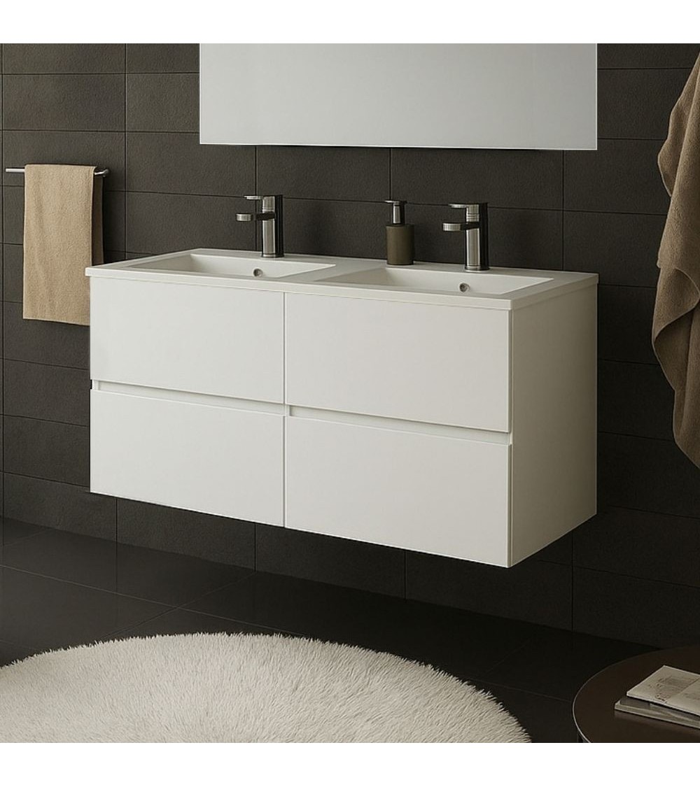 Mobile bagno sospeso Sevilla con 4 cassetti 120x44.6x52 cm colore bianco lucido