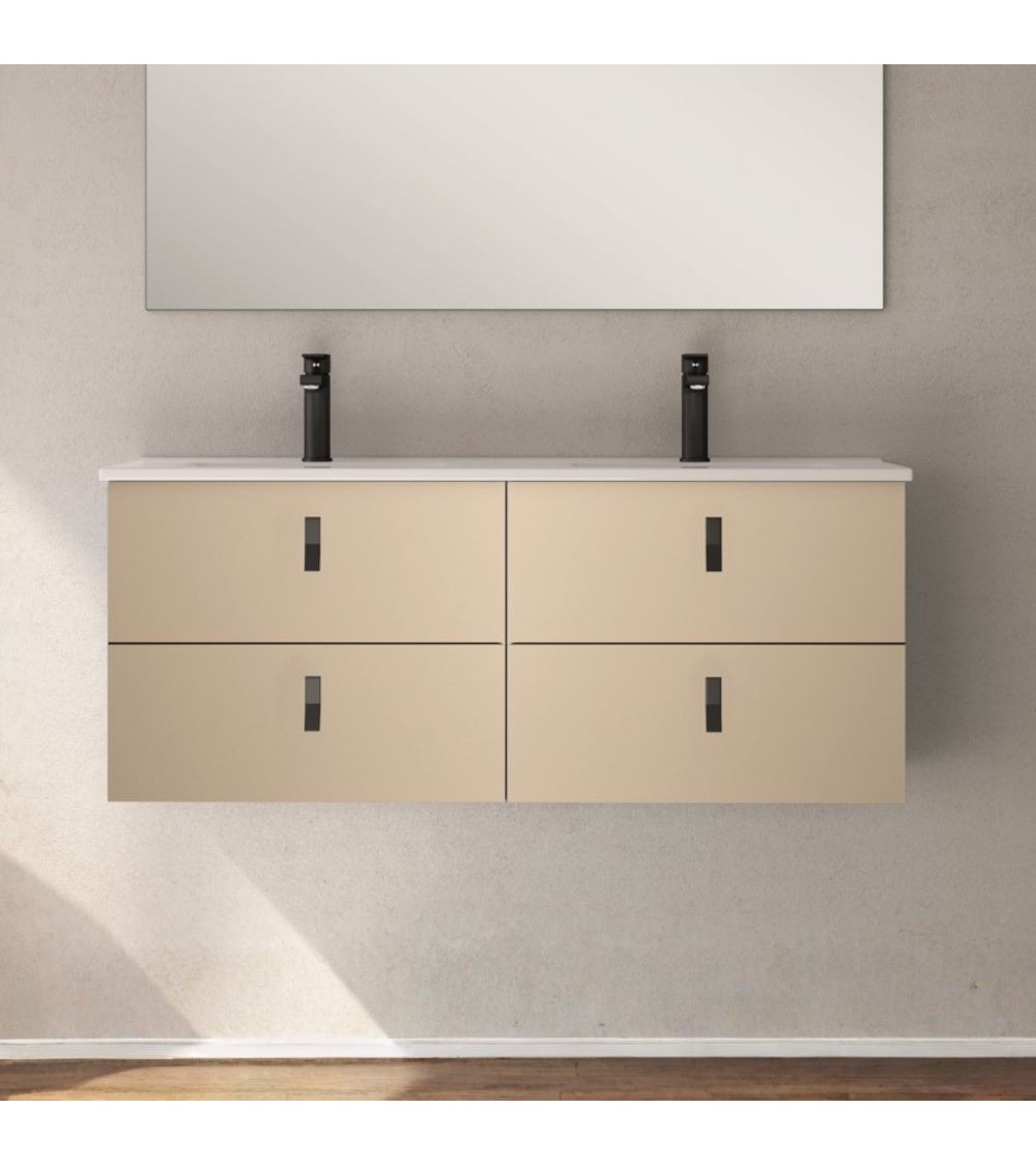 Mobile bagno sospeso Invicta con 4 cassetti colore cappuccino con maniglie nere 120x45x48 cm.