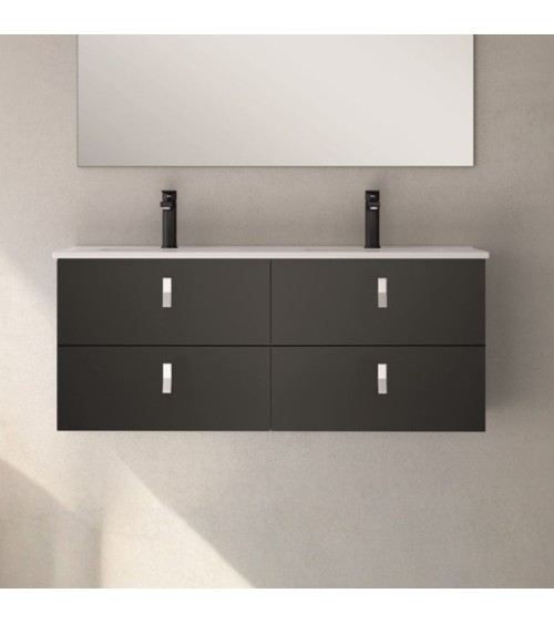 Mobile bagno sospeso Invicta con 4 cassetti colore nero con maniglie bianche 120x45x48 cm.