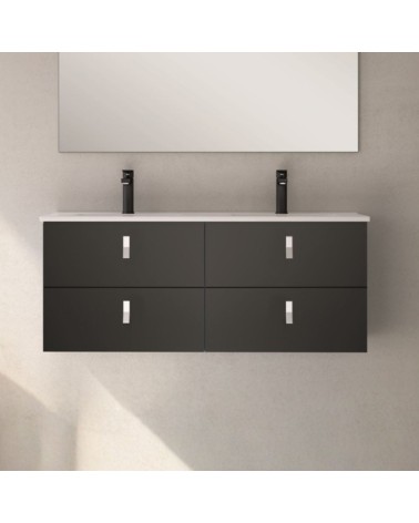 Mobile bagno sospeso Invicta con 4 cassetti colore nero con maniglie bianche 120x45x48 cm.