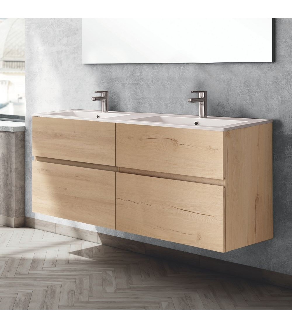 Mobile bagno sospeso Londres con 4 cassetti 140x45x59 cm colore rovere