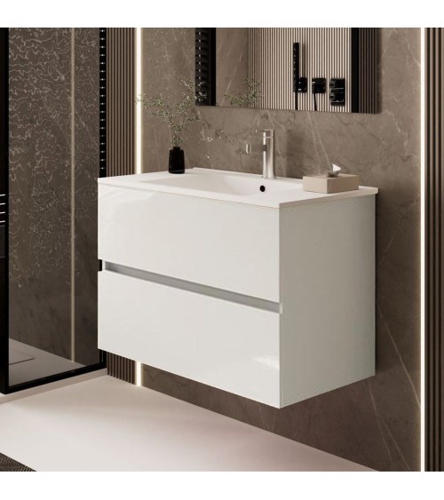 Mobile bagno sospeso Sevilla con 2 cassetti 80x44.6x52 cm colore bianco lucido